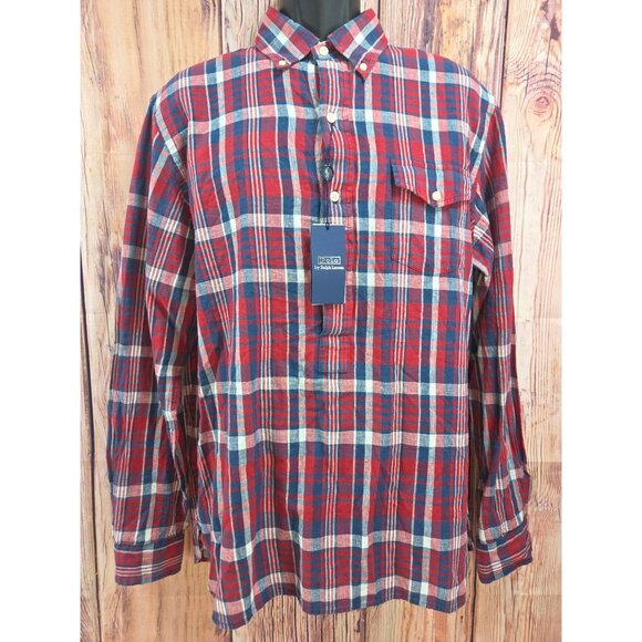 Polo Ralph Lauren Half-Button-Down Madras Shirt Large NWT - Picture 1 of 8